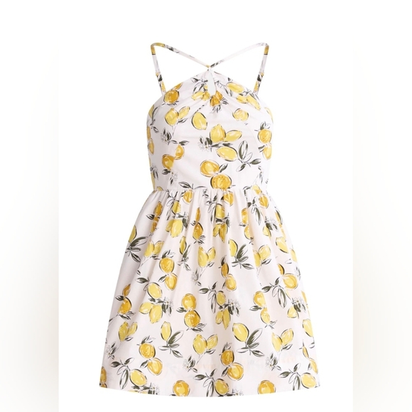 Free Assembly Women’s Halter Mini Dress Lemon Print Fit & Flare Cotton Plus 2X - Picture 4 of 4